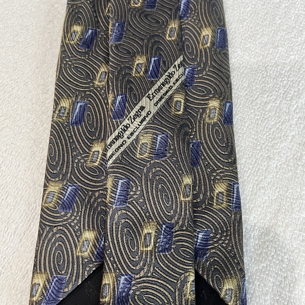 Ermenegildo Zegna 100% Silk Blue Yellow Abstract Print Tie old money - Picture 3 of 7